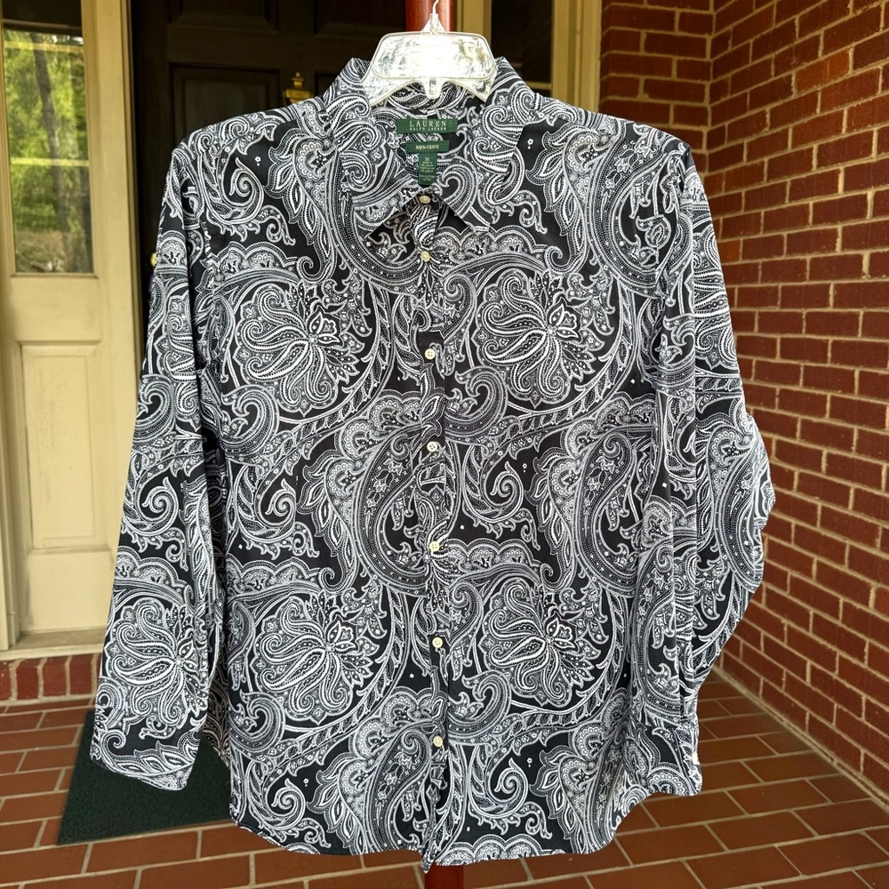 Ralph Lauren Stylish Black and White Paisley Shirt 100% Cotton Size 3X